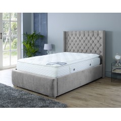 Nylasor Velvet Grey Buttoned Headboard & Footboard 3ft Ottoman Bed